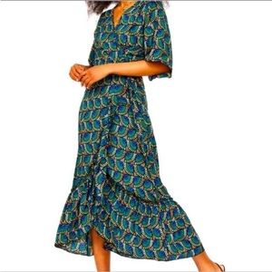 Silk & Salt Journey Maxi Wrap Dress in African Peacock NWT Flowy V Neck Print